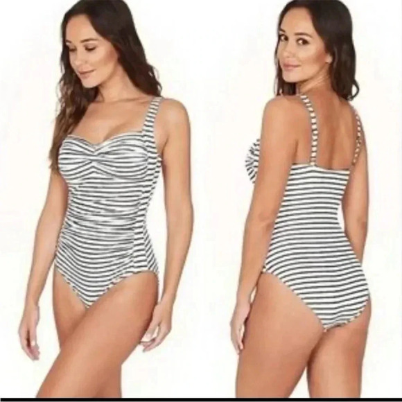Bond Eye Australia Niptuck Stripe One Piece Swimsuit Size 10 (D/DD) - Picture 1 of 11